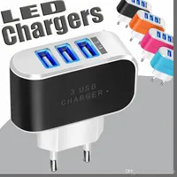 ELL Phone Chargers Candy Color US EU Plug 3 USB Wall Chargers 5V 3.1A Светодиодный адаптер.