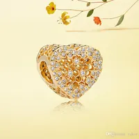 Luxe 18K geel goud hart honingraat bedel set originele doos voor Pandora 925 sterling zilver DIY armband charms sieraden accessoires