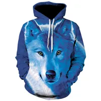 Новейшие мужские волчьи животные 3D печатные толстовки с капюшоном мужчин / женская мужская одежда 2019 хип-хоп синие модные кофты Harajuku Hoody