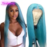 Peruvian Human Hair 13X4 Lace Front Wig Straight Light Blue Yellow Red 150% Density Silky Straight 12-30inch 13 By 4 Wigs Grey