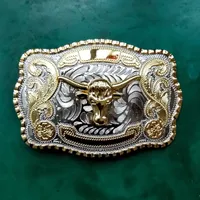 1 Pcs Big Size Lace Flower Gold Bull Head Cowboy Metal Belt Buckle For Men&#039;s Jeans Belts Head