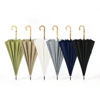 16 Ribs Straight Umbrella Windproof Solid Color Long Handle Umbrellas Women Men Bamboo Handles Pongee Umbrella