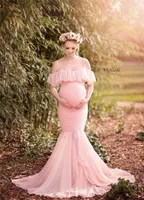 Graviditet Fancy Dresses Mermaid Trumpet Strapless Maternity Photography Props Pregnant Women Baby Shower Dress