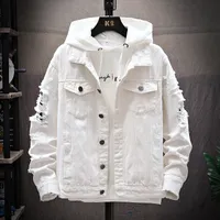 Mens jaquetas buracos mangas tendência homens moinhos outono e inverno moda clássico retro denim jaqueta rasgada tamanho grande M-3XL