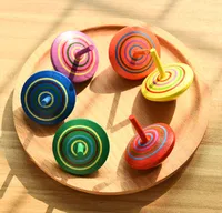 Classic Rainbow Wood Gyro Toy Multicolor Mini Cartoon Trä Spinning Top Toy Learning Educational Leksaker För Barn Kindergarten Leksaker