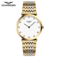 Guanqin 2018 mulheres vestido relógio senhora menina simples quartzo impermeável reloj mujer moda aço top marca de aço relogio feminino