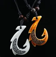 Etnia Tribal Imitación Yak Hueso Maorí Gancho Amuleto Collar Colgante Cordón de Cera Negro Cuentas de Madera Collar Surfer Joyería