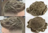 Ljusbrun # 18 färg toupee för män full schweiziska spets hår bitar brasilianska jungfru mänskliga ersättningar