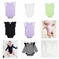 Kids Designer Kläder Baby Sommar Rompers Flickor Striped Cotton Jumpsuits Nyfödda Lace Fly Muffe Romper Infant Bodysuits Climb Suit LT603