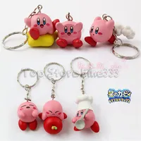 Kirby figurer 6 st / lot mini kirby doll leksak kommer med nyckelring söt anime kirby tillbehör