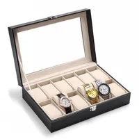 스토리지 박스 주최자 대용량 시계 상자 높은 품질 표시 가짜 가죽 시계 케이스 12 그리드 보석 반지