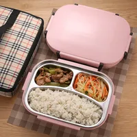 Caja de almuerzo termo de acero inoxidable 304 para niños Set de bolsas grises Caja bento Caja de fiambre de alimentos de estilo japonés a prueba de fugas C18112301