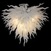 クラシックな白いペンダントランプライトLEDデザインアート照明シャンデリアD36INCH手ブエートガラスチャンデリアランプリビングルーム