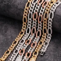 Collar de los hombres de Hip Hop 10mm joyería 18inch del oro encadena lleno plateado CZ Figaro collar de cadena de acoplamiento de Hombres Mujeres