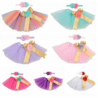 2020 Новых ребёнок Пачки платья красочных радужных младенцы юбки с комплектами бандажных детских праздников платья танцулькой цвета пачек конфеты