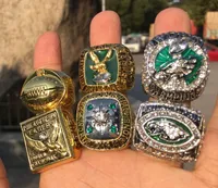 Philadelphia 6pcs Eagle American Football Team Champions Championship Ring Set With Wooden Box Souvenir Men Fan Gift 2019275L