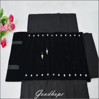 Przenośny Organizator Soft Bag Składany Czarny Aksamit Biżuteria Podróży Kolczyki 60Pairs Magazyn Biżuteria Roll Up Torba Case Case