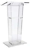 Lectern Podium, Clear Acrylic, 47 Inch Tall with Inner Shelf, Rubber Feet, 24x 15.8 Inch Top Surface