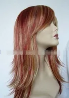 Gratis Shippin + ++ Kvinnors Lång Dark Red Mix Blond Cosplay Anti- Alice Hair Wigs No Lace Front Made Wigs