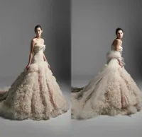 2020 Krikor Jabotian Sereia vestidos de casamento Strapless Lace Ruffles saia em camadas de luxo vestidos de noiva Custom Made País vestido de casamento