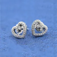 NUEVO Original Box Set CZ Diamond Stud EARRING para Pandora 925 Sterling Silver Heart Earrings Mujeres Regalo de boda Joyería