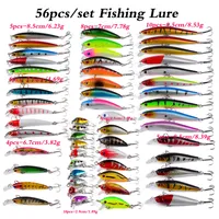 56pcs/lot Fishing Lures Set Mixed Minnow lot lure Bait Crankbait Tackle Bass For Saltwater Freshwater Trout Bass Salmon Fishing
