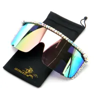 أزياء 2019 حجر الراين النظارات الشمسية للمرأة الماس نظارات شمسية سوداء إطار مربع كبير UV400 FML