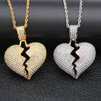 Hip hop Broken Love Heart collane Men s Bling Crystal pendente ghiacciato Oro argento intrecciato e catena da tennis Per le donne Rapper Jewelry