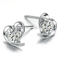 Romatic 925 Sterling Silver Little Love Heart Shaped with Austrian Crystal Stud Earrings for Women Girl Lovely Zircon Earrings Party gift