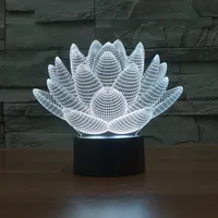 Lotus Visual Stereo Light LED Luz Night Light 3D Creative Small Table Lámpara de regalo Atmósfera Luz