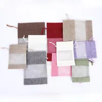 Clear Window Jute Gift Bag Burlap Party Favor Sack Bag Linen Drawstring Pouch Organza Jewelry Gift Candy Bag ZC0006