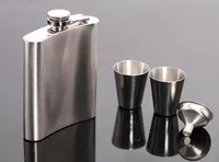 7 oz Stainless Steel Hip Flask Sets jack Flagon With Funnel Cups wine Whisky Hip Flask Portable Flagon bottle Gift Box Packing 10pcs