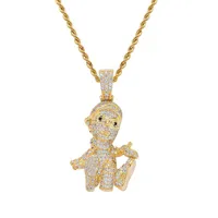 Hip-Hop-Cartoon-Figur Weinflasche modelliert Halskette Gold-Anhänger Diamant-Gold silbrig Bling Bling Halskette