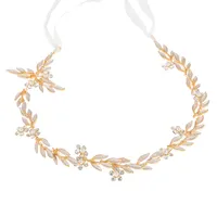 US Warehouse New Bride Bridesmaid Ribbon Headdress Set med Diamant-Leaf Headdress Pin Set med Pearl Mode Accessories Smycken Gift