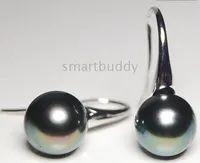 Пара 9-10 мм таитян черный идеальный круглый жемчужный серебристый серебристый