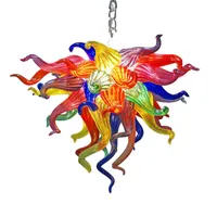 Lampen kroonluchters hanglamp 100% mond geblazen glazen ketting hanglamp 20 inch regenboog kleurrijke kristallen verlichting voor huisdecoratie