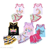 Kids Designer Clothes Girls Outfits Children Unicorn Short Sleeve Tops Tassel Shorts 2pcs/set 2019 Summer Boutique Baby Clothing Sets C6545