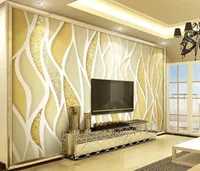 Luxe goud poeder glitter lijnen 3D stereo tv achtergrond muur 3d muurschilderingen behang voor de woonkamer