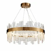 Nowoczesny złoty kryształowy oświetlenie żyrandolowe LED okrągłe wiszące lampy do salonu sypialni domowe oprawy światła żyrandole