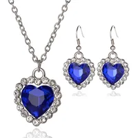120pcs Romantic Small Size Heart Of The Ocean Necklace Pendants & Earrings Women Blue Crystal Rhinestone Jewelry Sets K5503