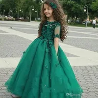 2019 Hunter Hunter Green Hot Cute Princess Girl de fille Robe Vintage arabe arabe pure manches courtes fête fille fille jolie robe pour petit k