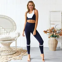 Personaity Patchwork-Frauen-beiläufige Sportkleidung Art und Weise Striped Printed Yoga Outfits Sommer Outdoor-Sport Jogging Fitness Wear