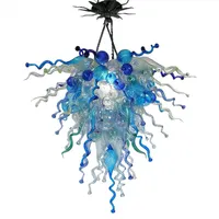 Moderne hanger plafondlamp blauwe hand geblazen glazen kroonluchter hangende droplight woonkamer