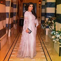 Kaftani Elegante Dubai Cap Sleeve Abiti da sera musulmani rosa pizzo stile arabo abito da sera abiti da ballo in cina abito da partito