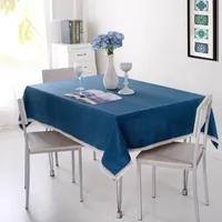 Effen kleur decoratieve tafelkleed imitatie linnen tafelkleed met kant eettafel cover home party decoratie
