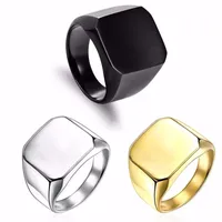 Mode Vierkante Big Breedte Signet Ringen Mode Man Finger Silver Gold Black Men Ring Roestvrijstalen Sieraden