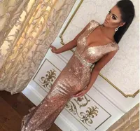 Mermaid Evening Dresses 2019 Rose Gold Deep scollo a V Celebrity Holiday Women Wear Formal Party Prom Gowns Custom Made Plus Size