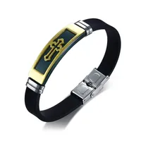 Pulseira de aço inoxidável na moda de aço inoxidável transversal bracelete para homens religiosos de borracha preta de borracha de silicone pulseiras 12mm de largura
