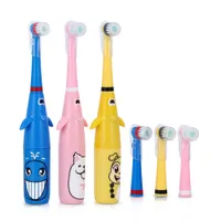 Barn elektrisk tandborste tecknad mönster roterande batterityp tandborste + ersättning huvuden för barn tänder vitare