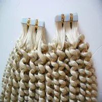 Loira Mongolian solta cabelo encaracolado 100g fita em extensões de cabelo humano 40 pcs máquina feita cabelo remy na fita adesiva PU put witt invisível
